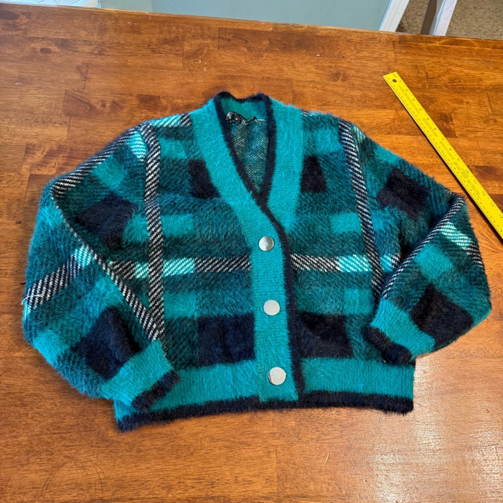 Anthropologie English Factory Teal and Black Knit Sweater size medium